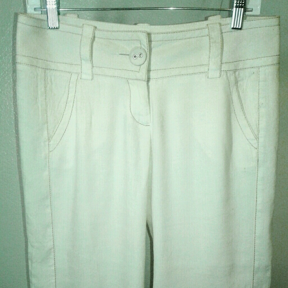 Bebe White Linen Blend Trouser Pants: Size 4